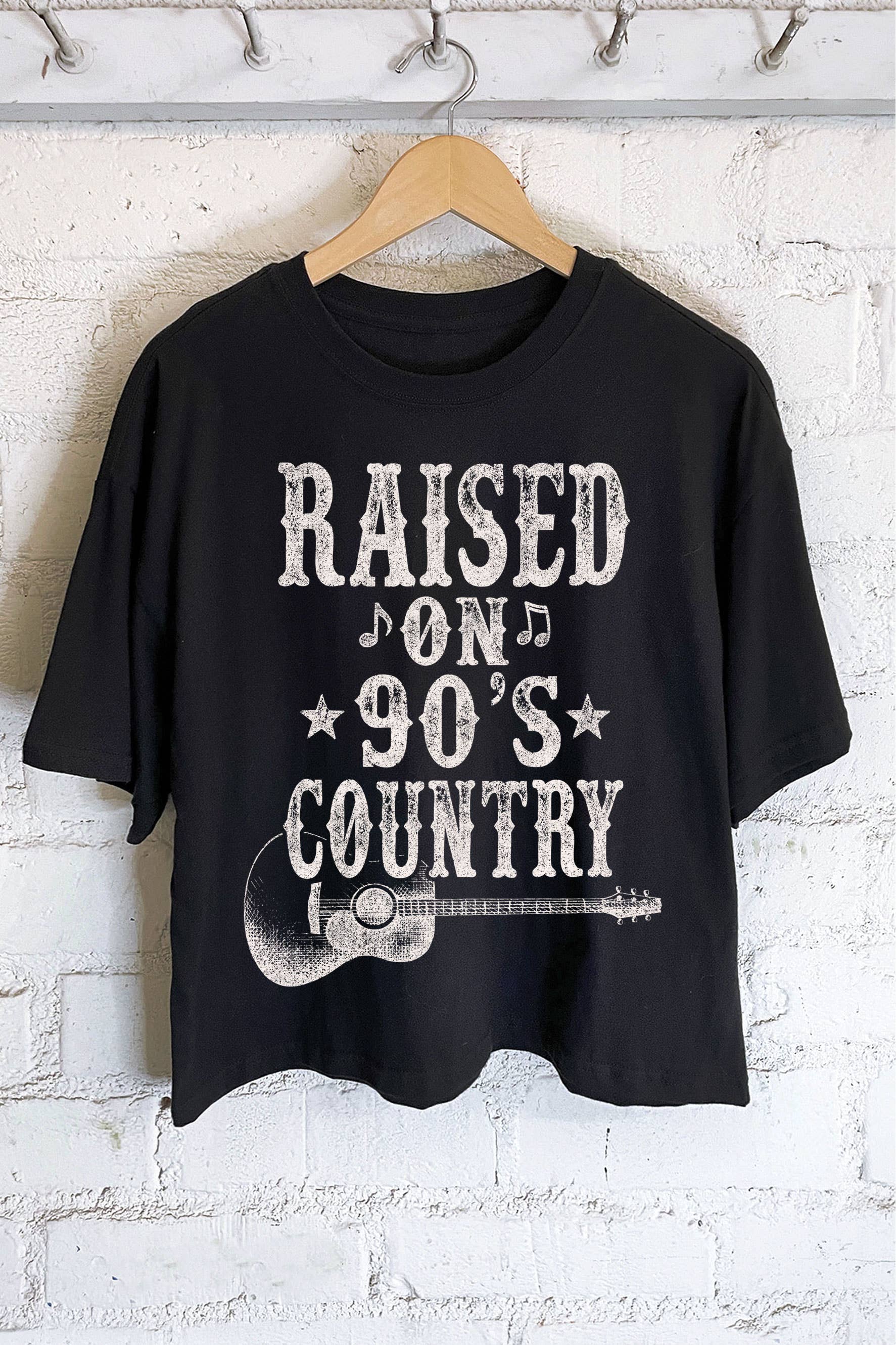 RAISED ON 90'S COUNTRY MUSIC GRAPHIC LONG CROP TOP