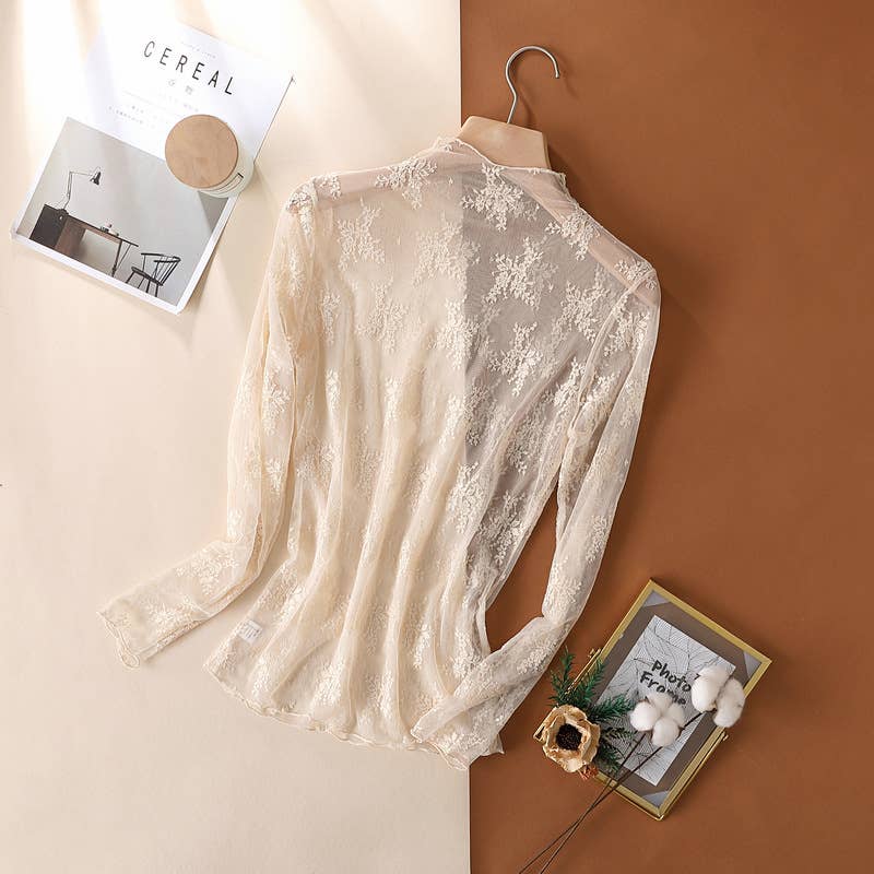 Floral Lace Sheer Mesh Layering see through Top
