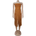 Strapless bohemia sexy faux suede bandeau fringed maxi top