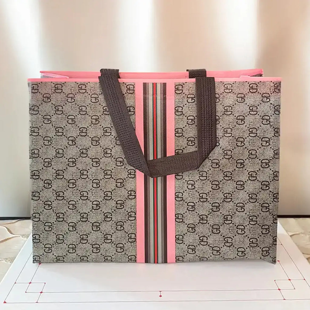 50pcs, 4 Sizes Luxury Grid Pink Stripes Non-woven Gift Bag