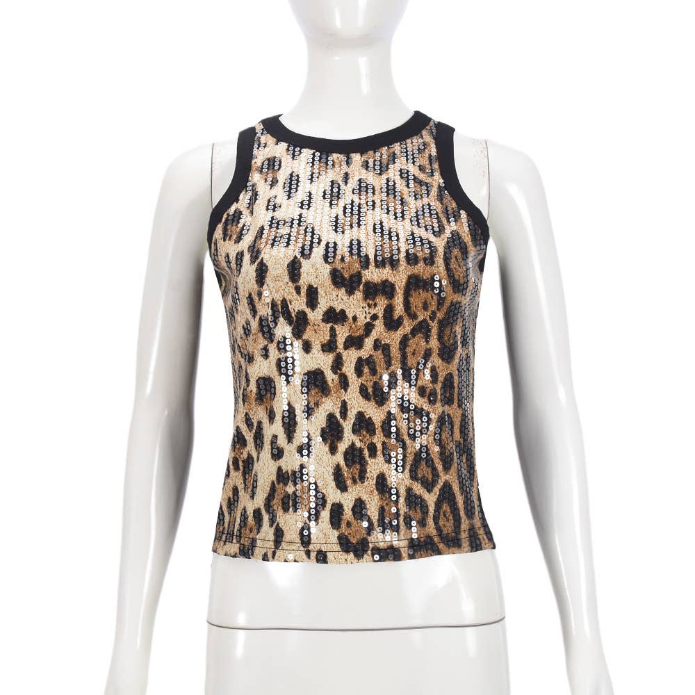Party vest leopard print sequin tank top