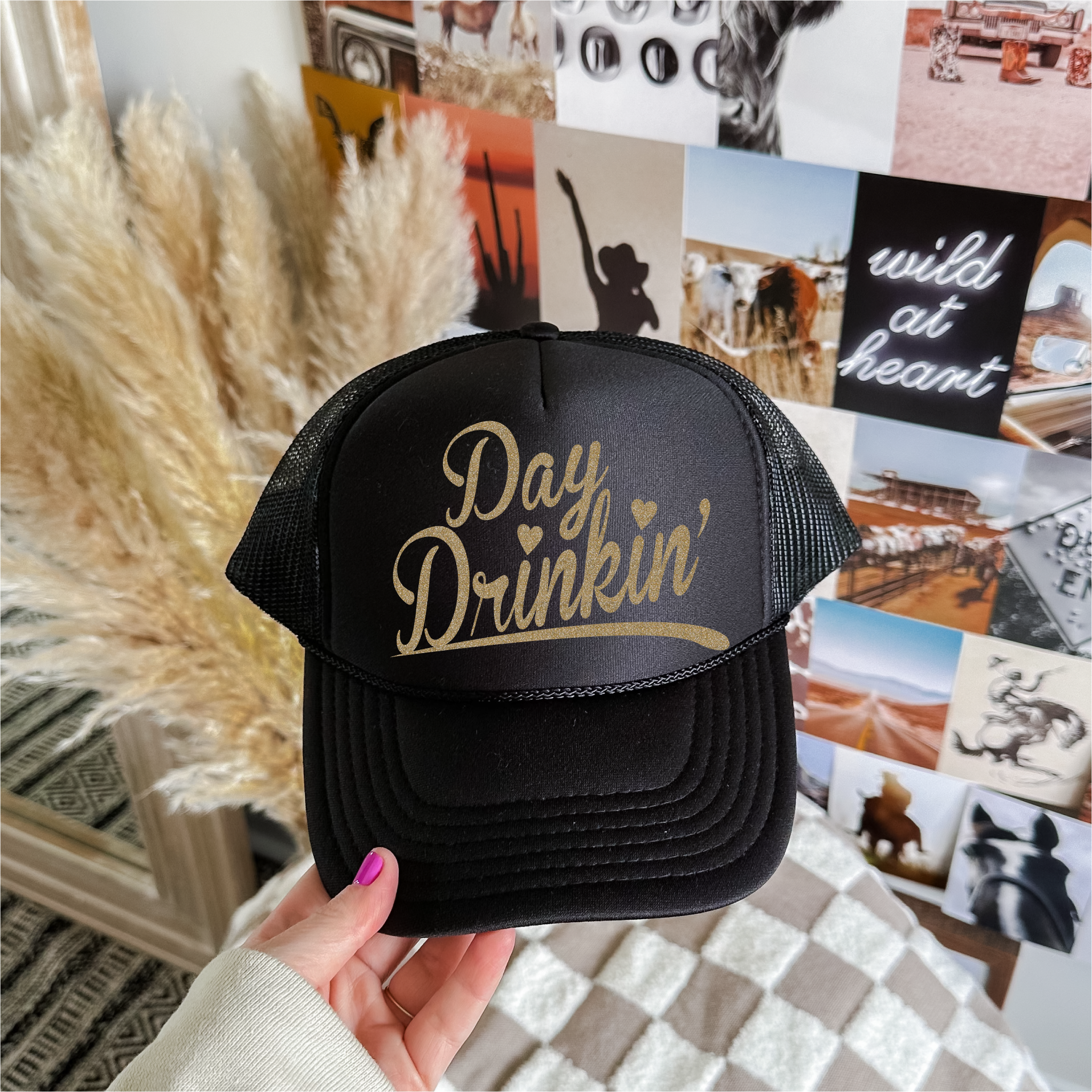 Day Drinkin' Gold Glitter Otto Trucker Hat