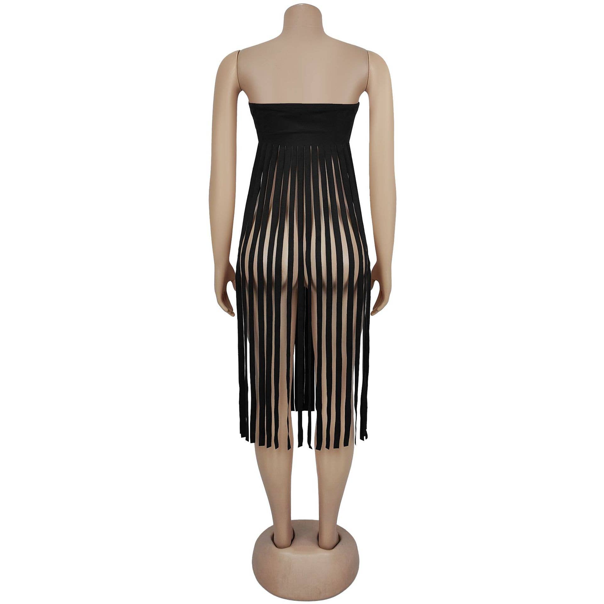 Strapless bohemia sexy faux suede bandeau fringed maxi top
