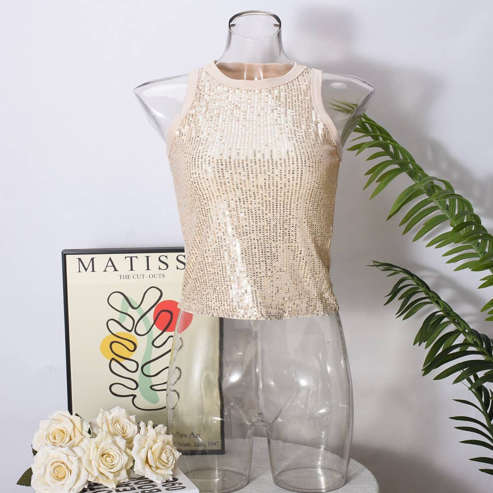 Party vest leopard print sequin tank top
