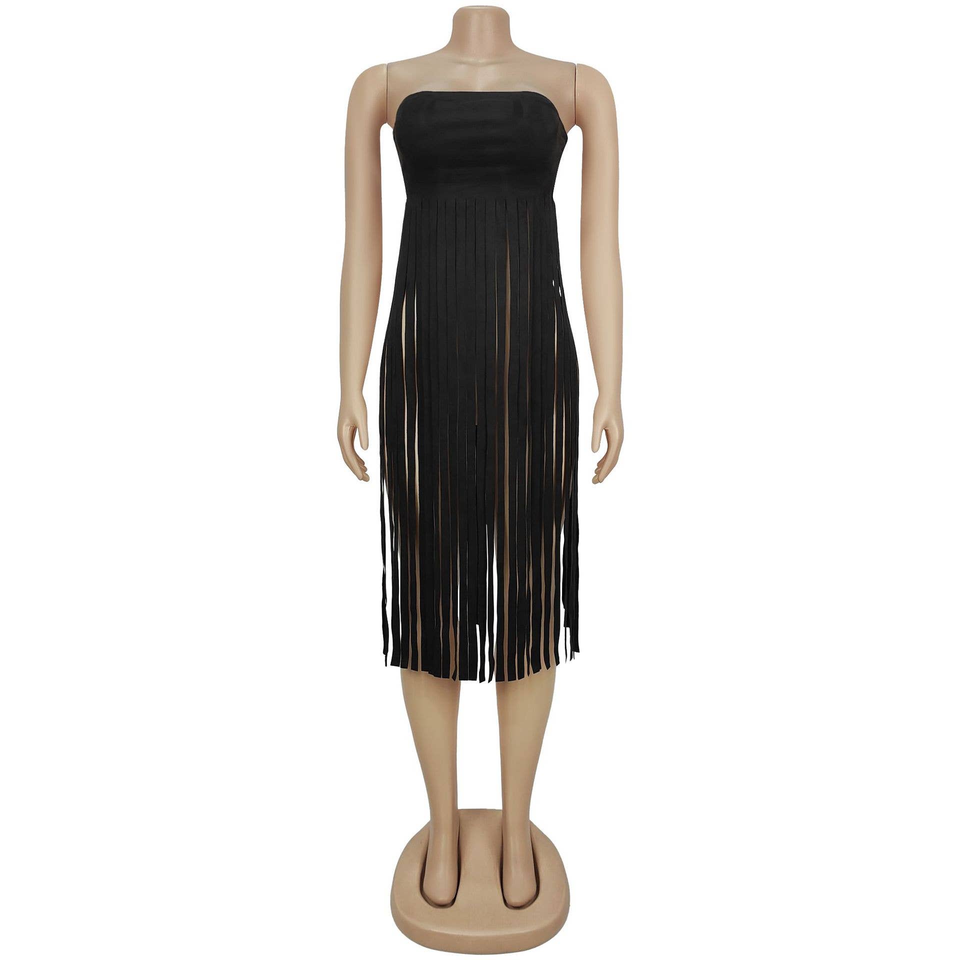 Strapless bohemia sexy faux suede bandeau fringed maxi top