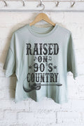 RAISED ON 90'S COUNTRY MUSIC GRAPHIC LONG CROP TOP