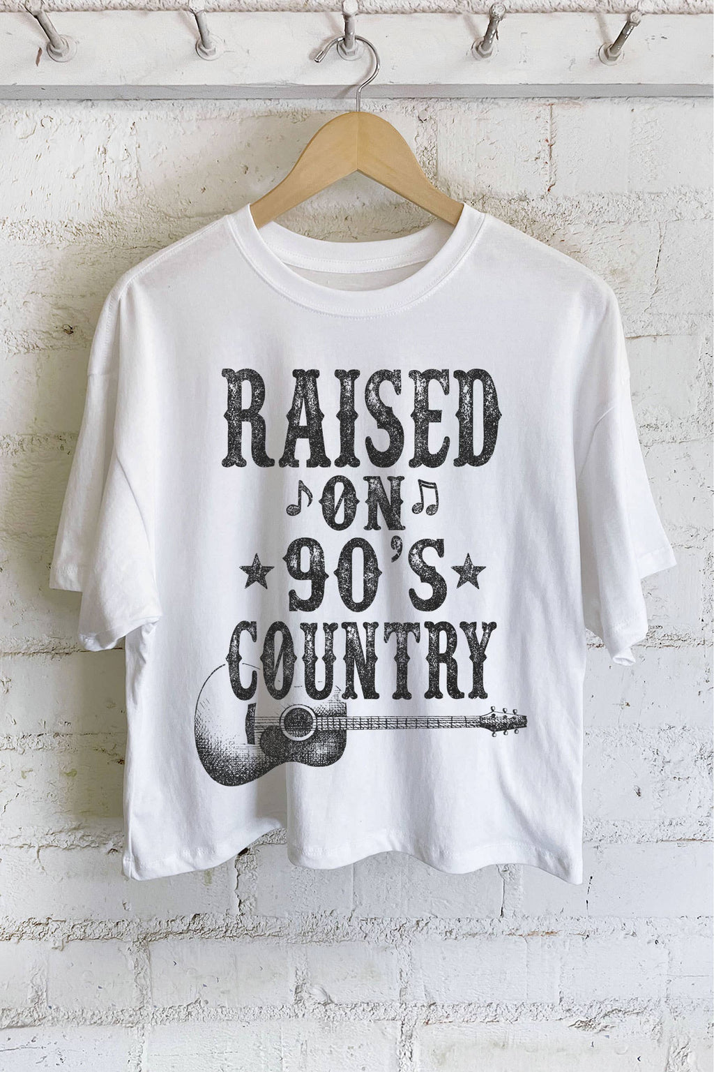 RAISED ON 90'S COUNTRY MUSIC GRAPHIC LONG CROP TOP