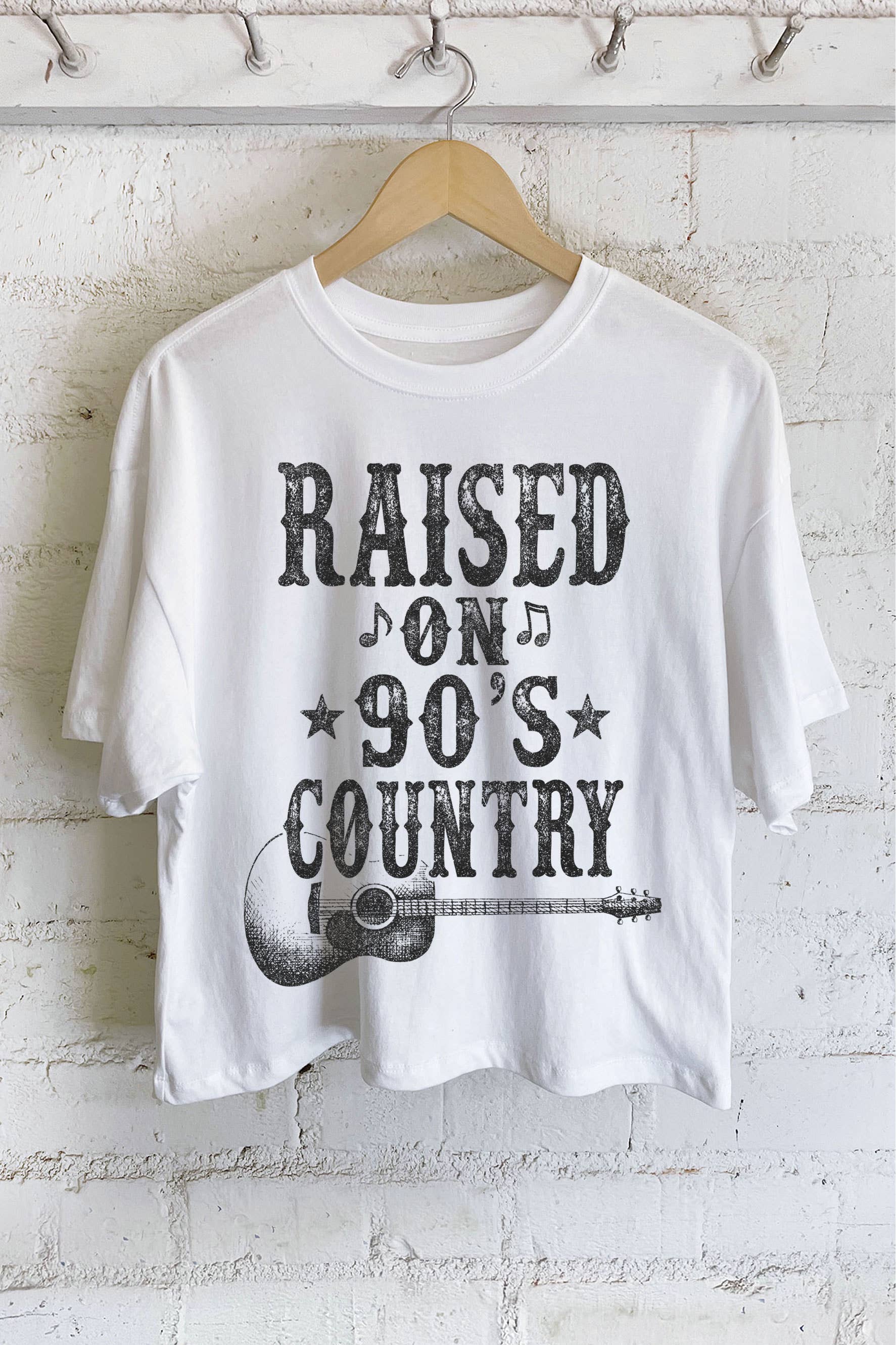 RAISED ON 90'S COUNTRY MUSIC GRAPHIC LONG CROP TOP