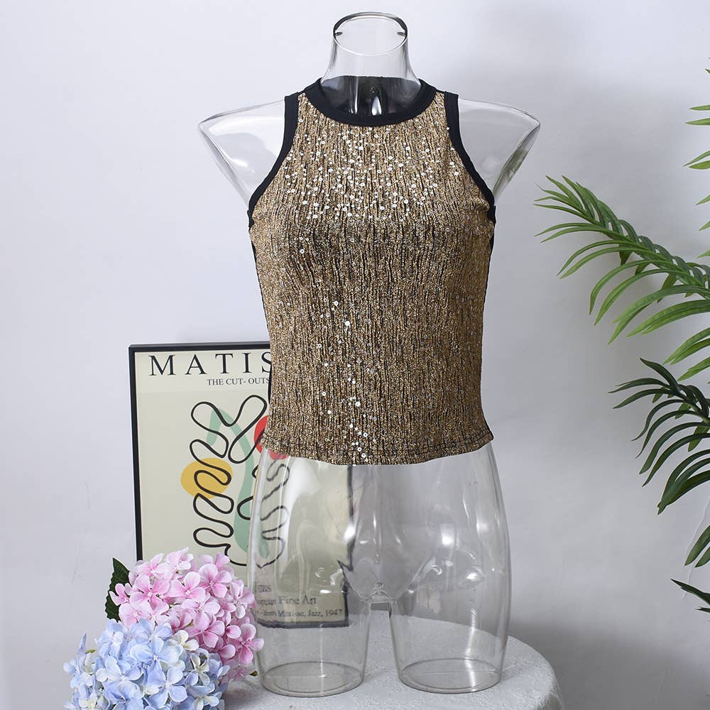 Party vest leopard print sequin tank top