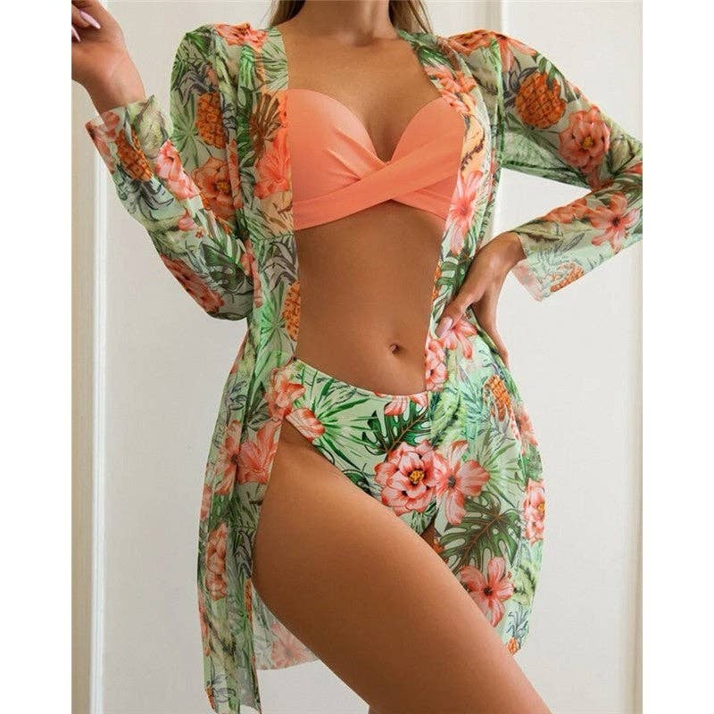 Printed Bikini Set Three Piece