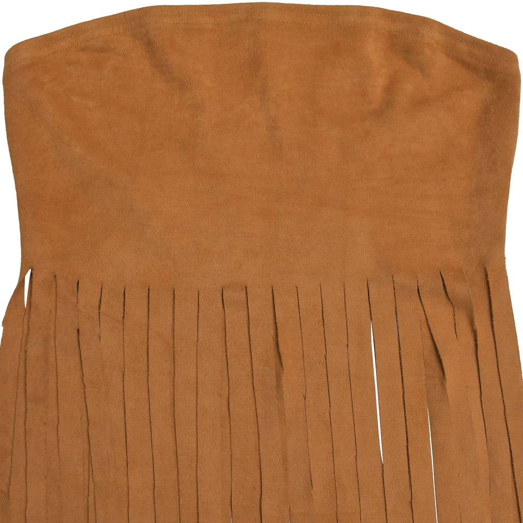 Strapless bohemia sexy faux suede bandeau fringed maxi top