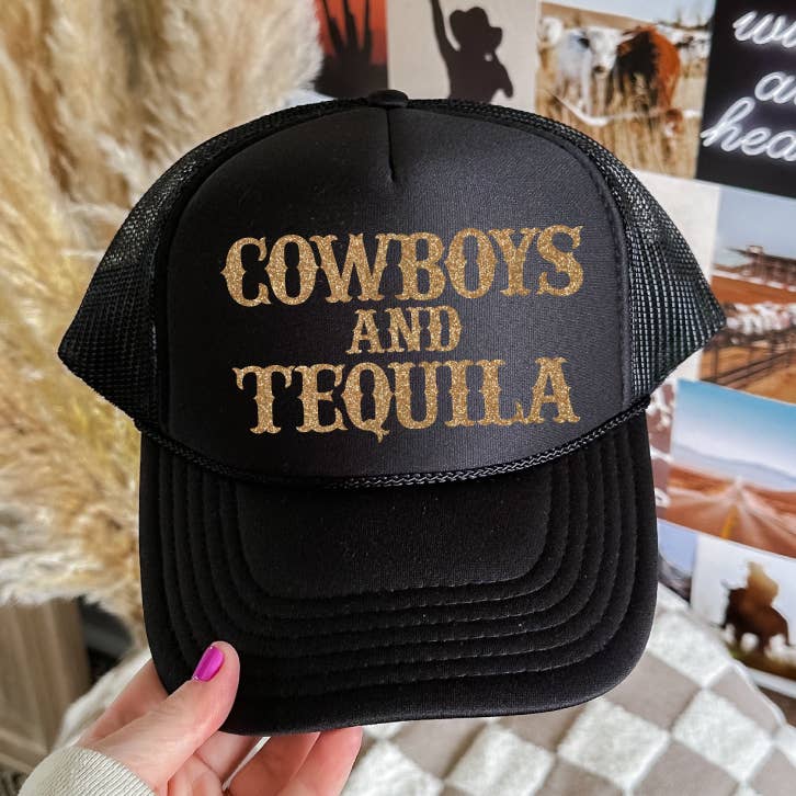 Cowboys and Tequila Gold Glitter Otto Trucker Hat  