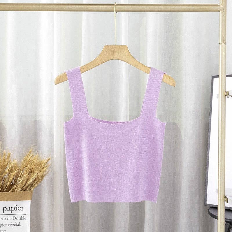 Solid Square Neck Sleeveless Knit Crop Top