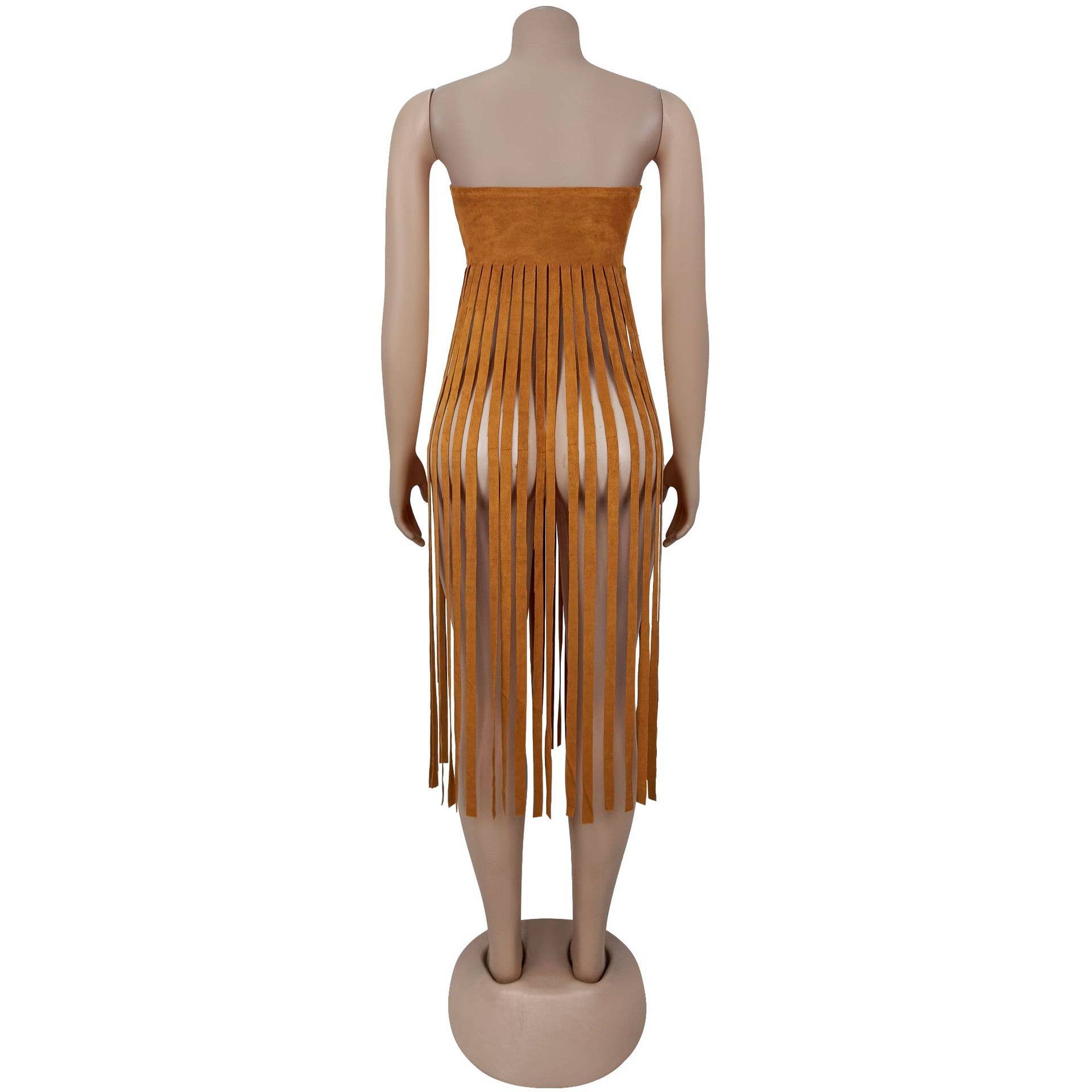 Strapless bohemia sexy faux suede bandeau fringed maxi top