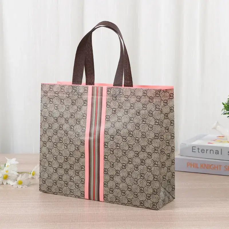 50pcs, 4 Sizes Luxury Grid Pink Stripes Non-woven Gift Bag