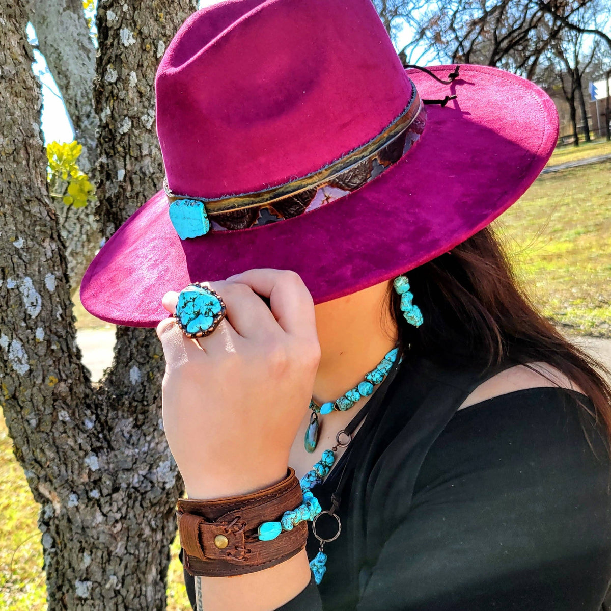 Blue Turquoise Ring set in Antique Copper 012w