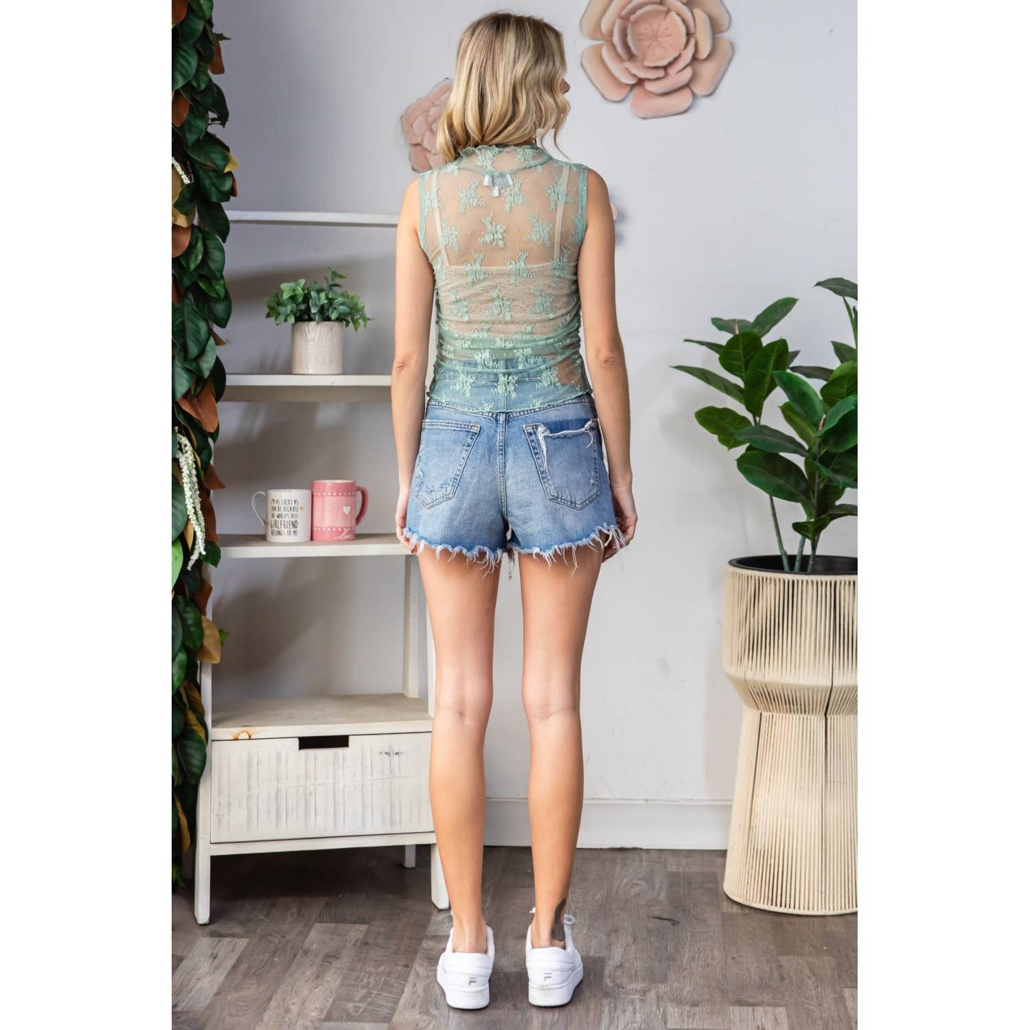 Lace Sleeveless See Through Top