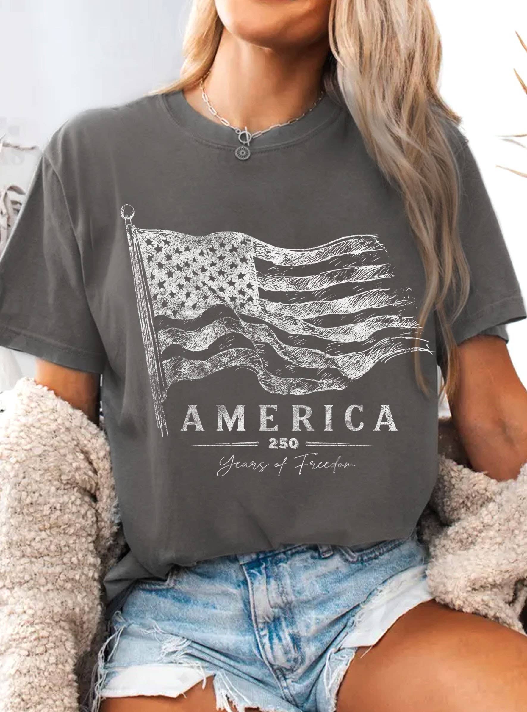 AMERICA 250 YEARS OF FREEDOM FLAG GRAPHIC TSHIRTS
