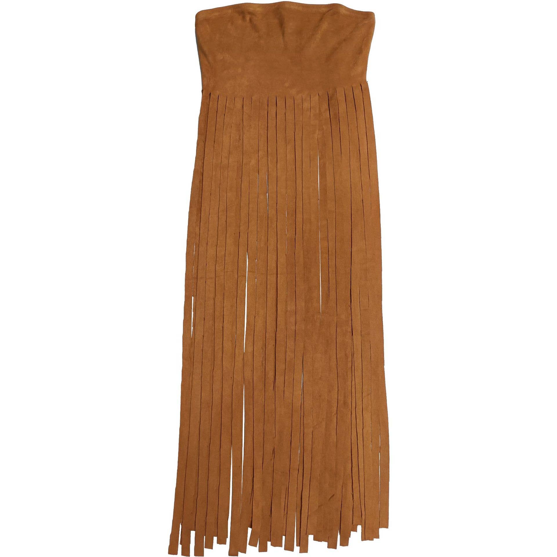 Strapless bohemia sexy faux suede bandeau fringed maxi top