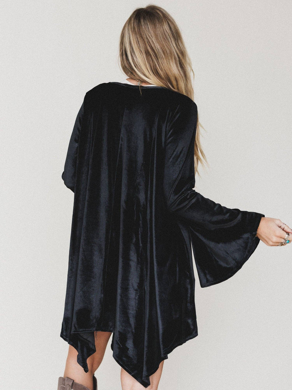 Golden Hour Bell Sleeve Velvet Dress - Black