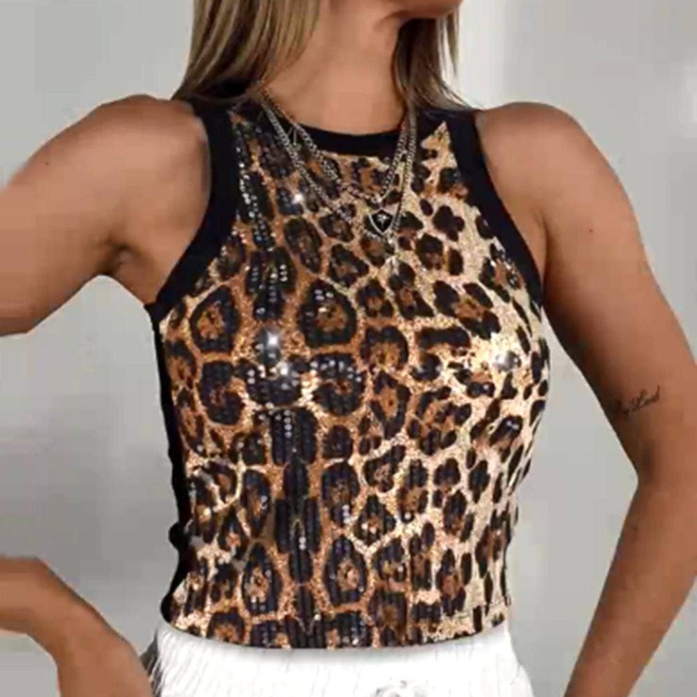 Party vest leopard print sequin tank top