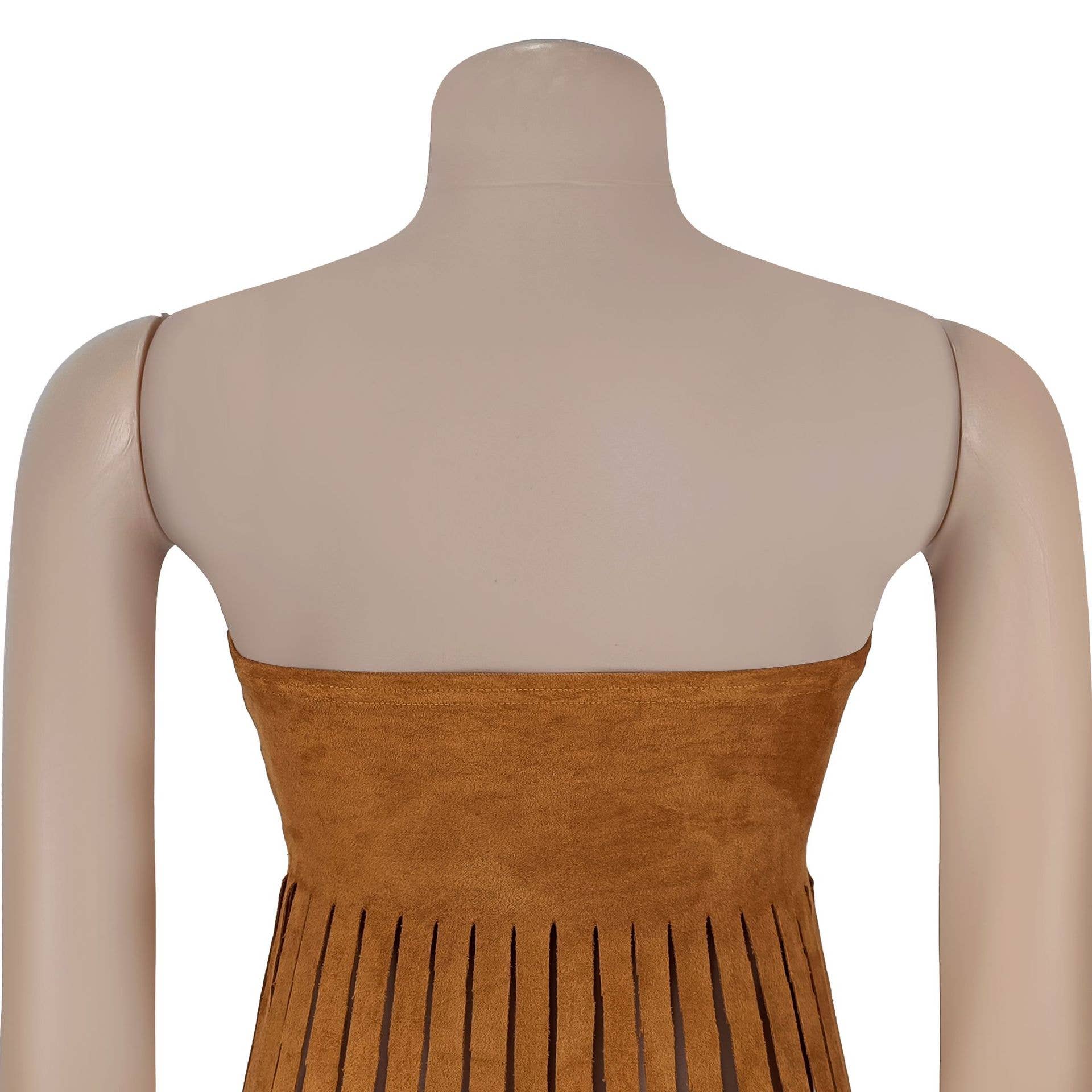 Strapless bohemia sexy faux suede bandeau fringed maxi top