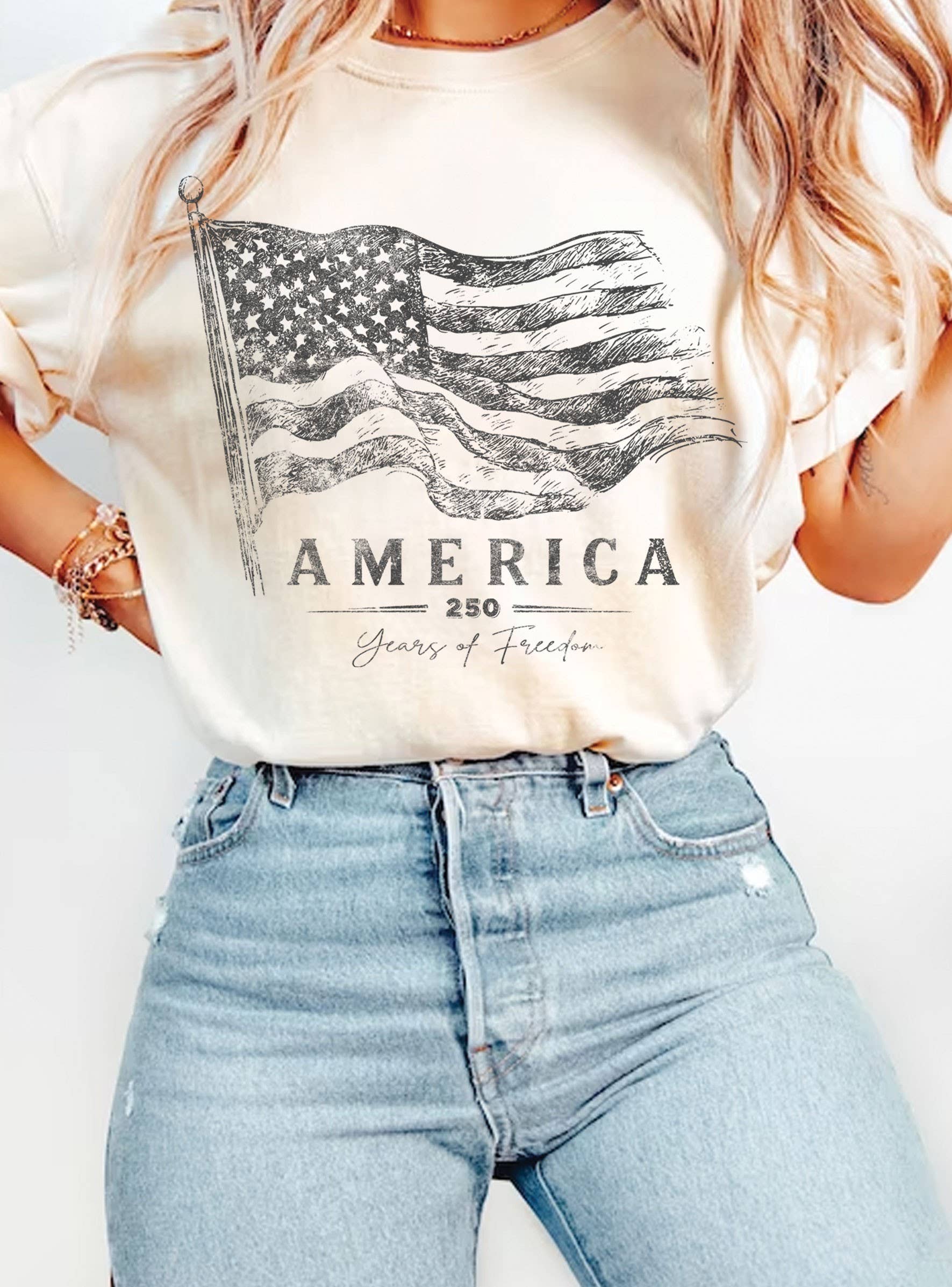 AMERICA 250 YEARS OF FREEDOM FLAG GRAPHIC TSHIRTS