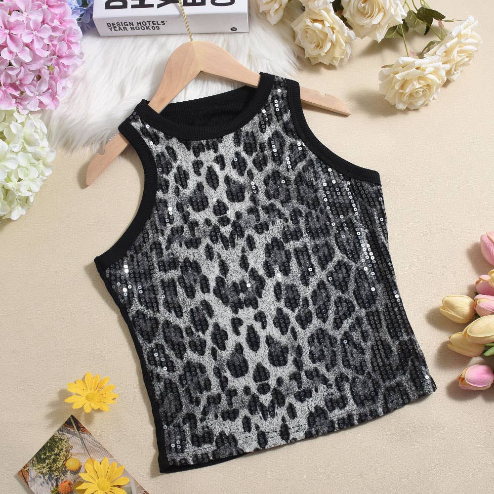 Party vest leopard print sequin tank top