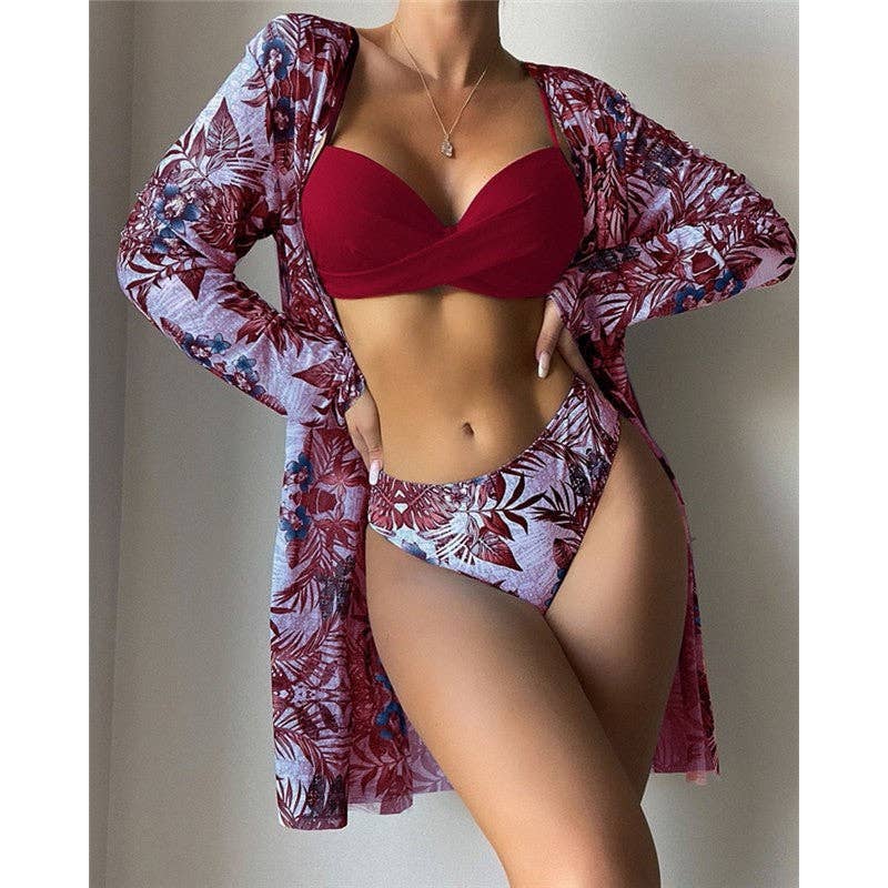 Printed Bikini Set Three Piece