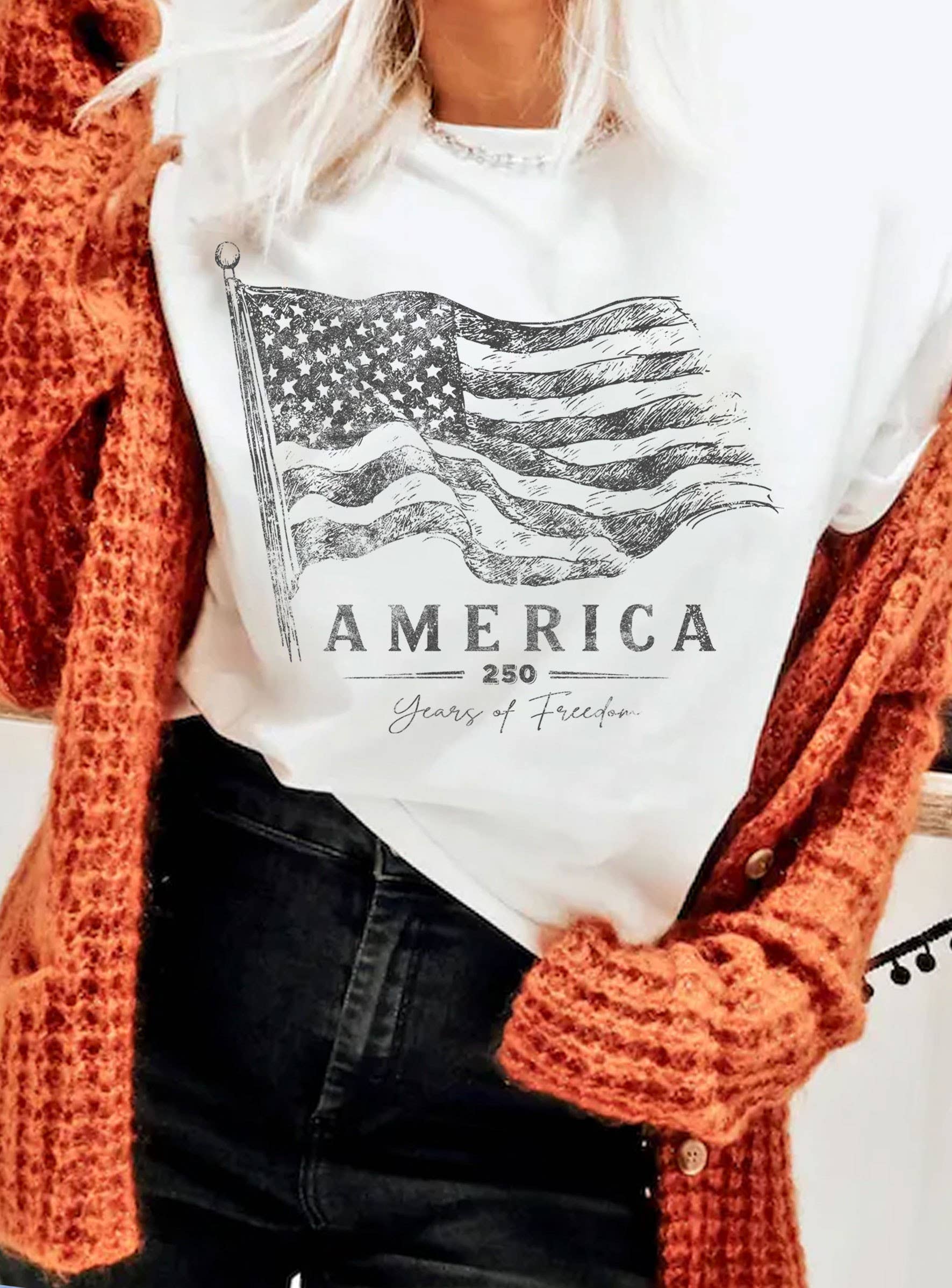 AMERICA 250 YEARS OF FREEDOM FLAG GRAPHIC TSHIRTS