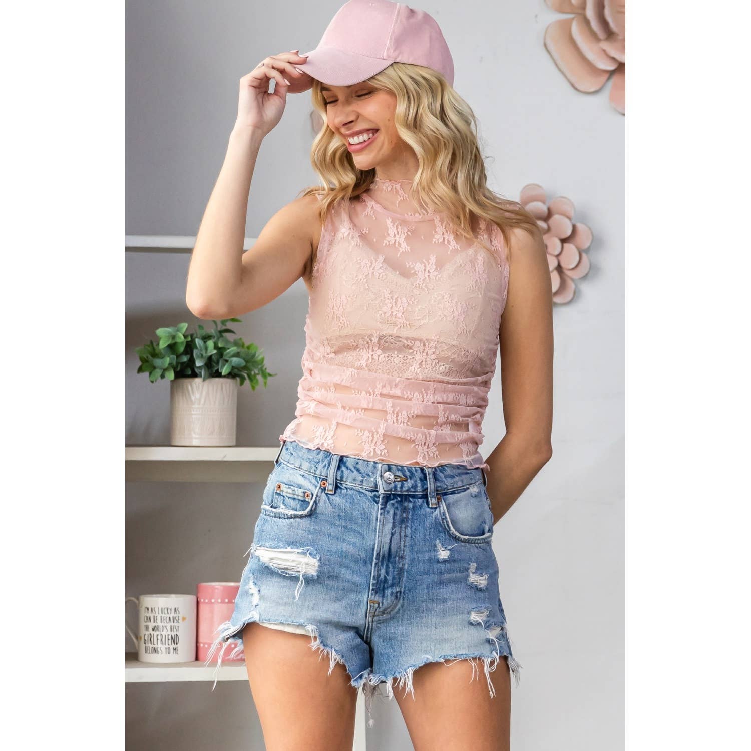 Lace Sleeveless See Through Top
