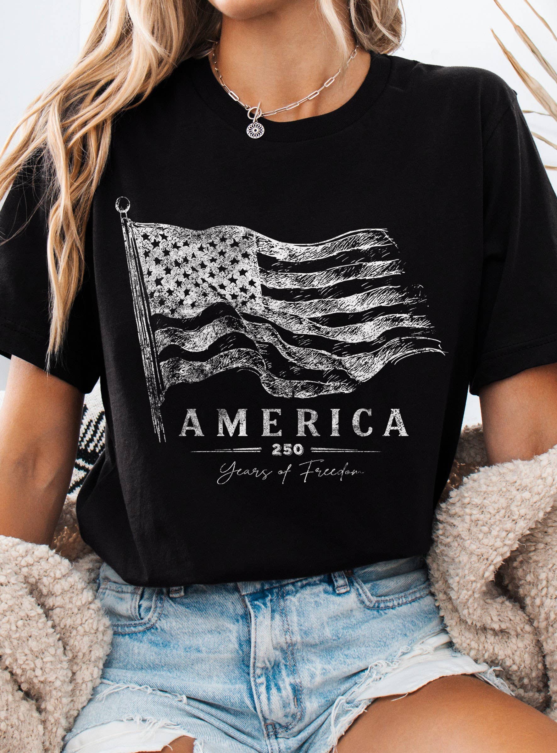 AMERICA 250 YEARS OF FREEDOM FLAG GRAPHIC TSHIRTS