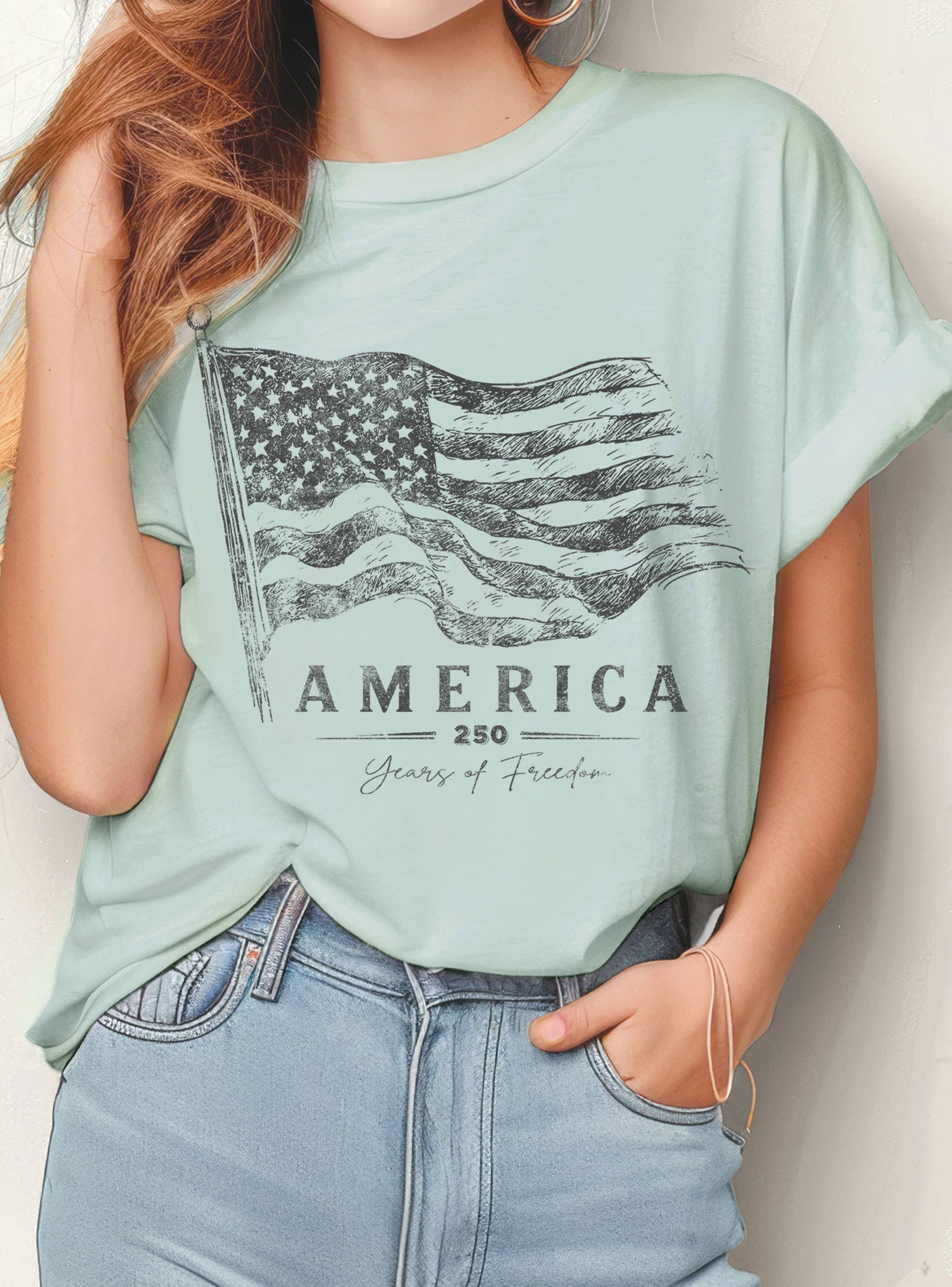 AMERICA 250 YEARS OF FREEDOM FLAG GRAPHIC TSHIRTS
