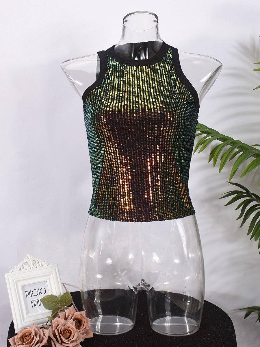 Party vest leopard print sequin tank top