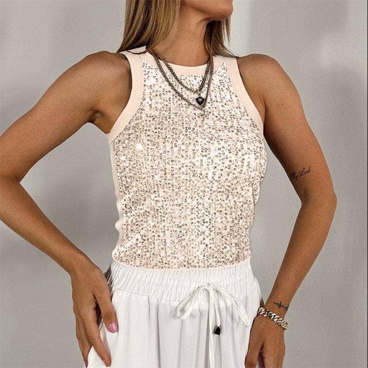 Party vest leopard print sequin tank top